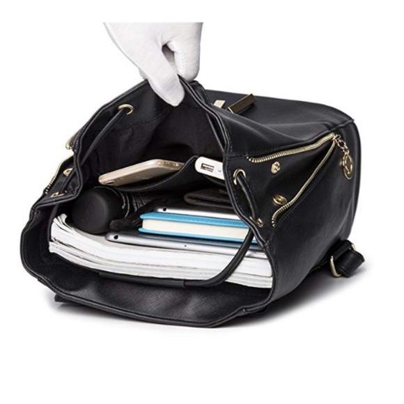 Women's Black PU Leather Backpack Travel bag Girls - Picture 3 of 5